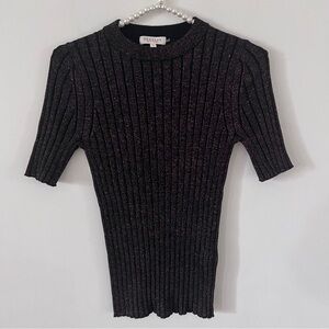 DemyLee Black & Rose Gold Stretchy Ribbed Wool Blend Knit Top |Size Small|